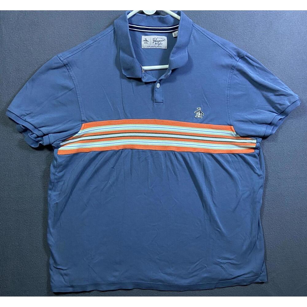 Penguin Polo Shirt Men’s XLarge fits Large Striped Short Sleeve Organic Cotton